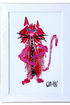 Colorful abstract painting of a cat on a light blue background