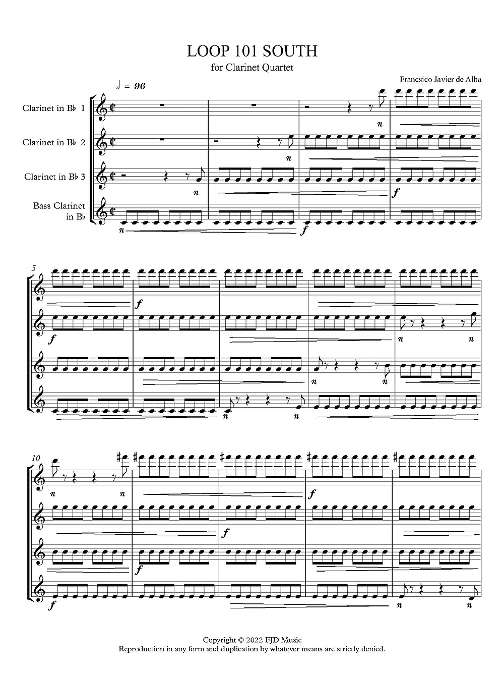 De Alba - Loop 101 South for 3 B-flat Clarinets and Bass Clarinet