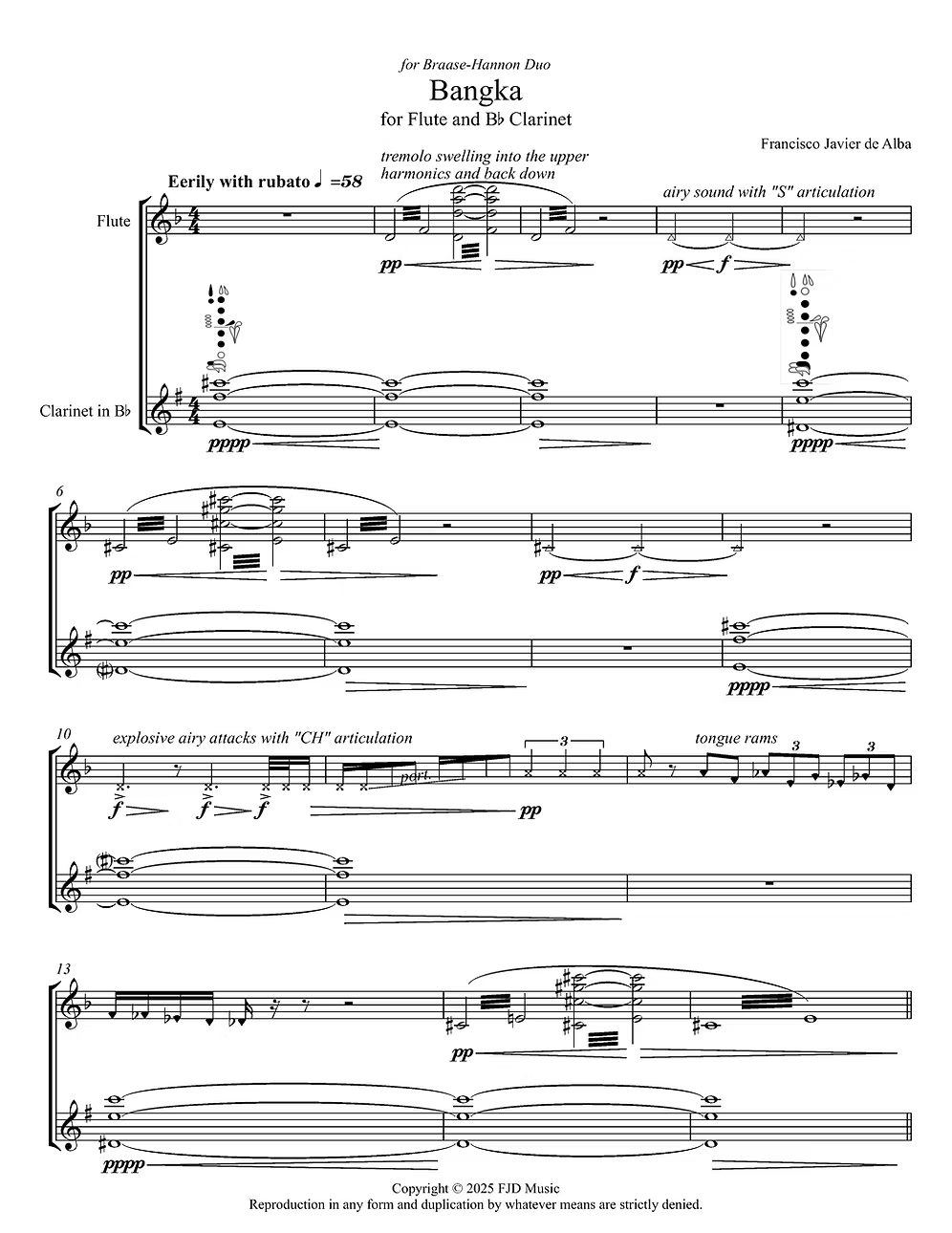 De Alba - Bangka for Flute and B-Flat Clarinet