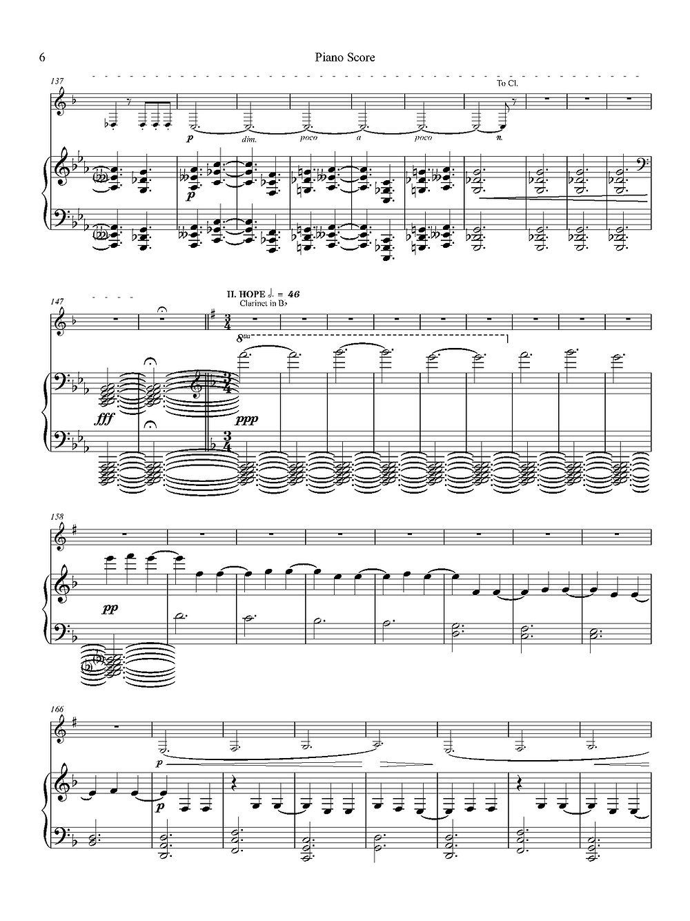 De Alba - Losing, Having, Giving for Bass Clarinet, B-flat Clarinet, E-flat Clarinet (1 Player) and Piano