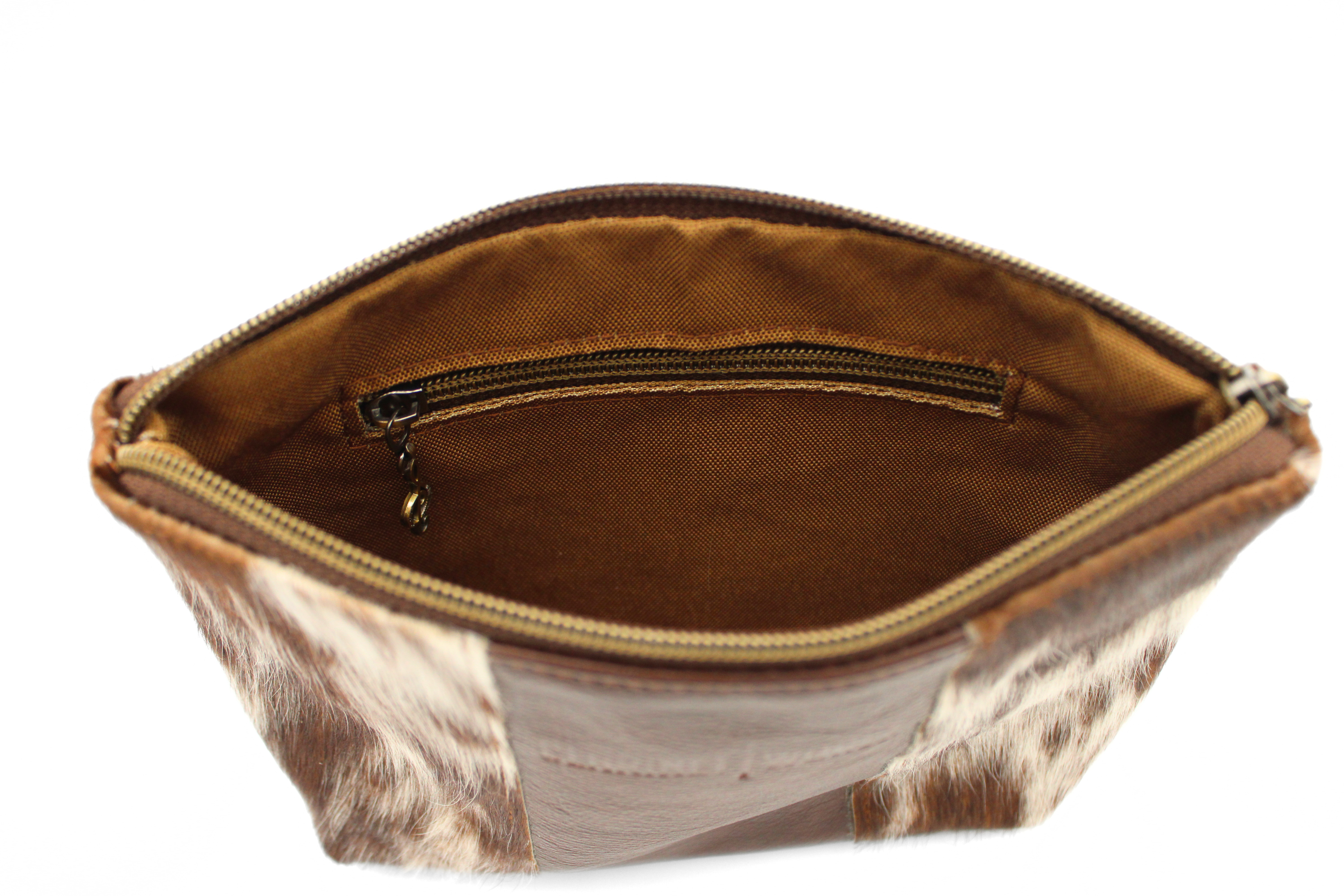 Handcrafted by J.Anne - Large Accessory Zipper Pouches - Brown & White Patches