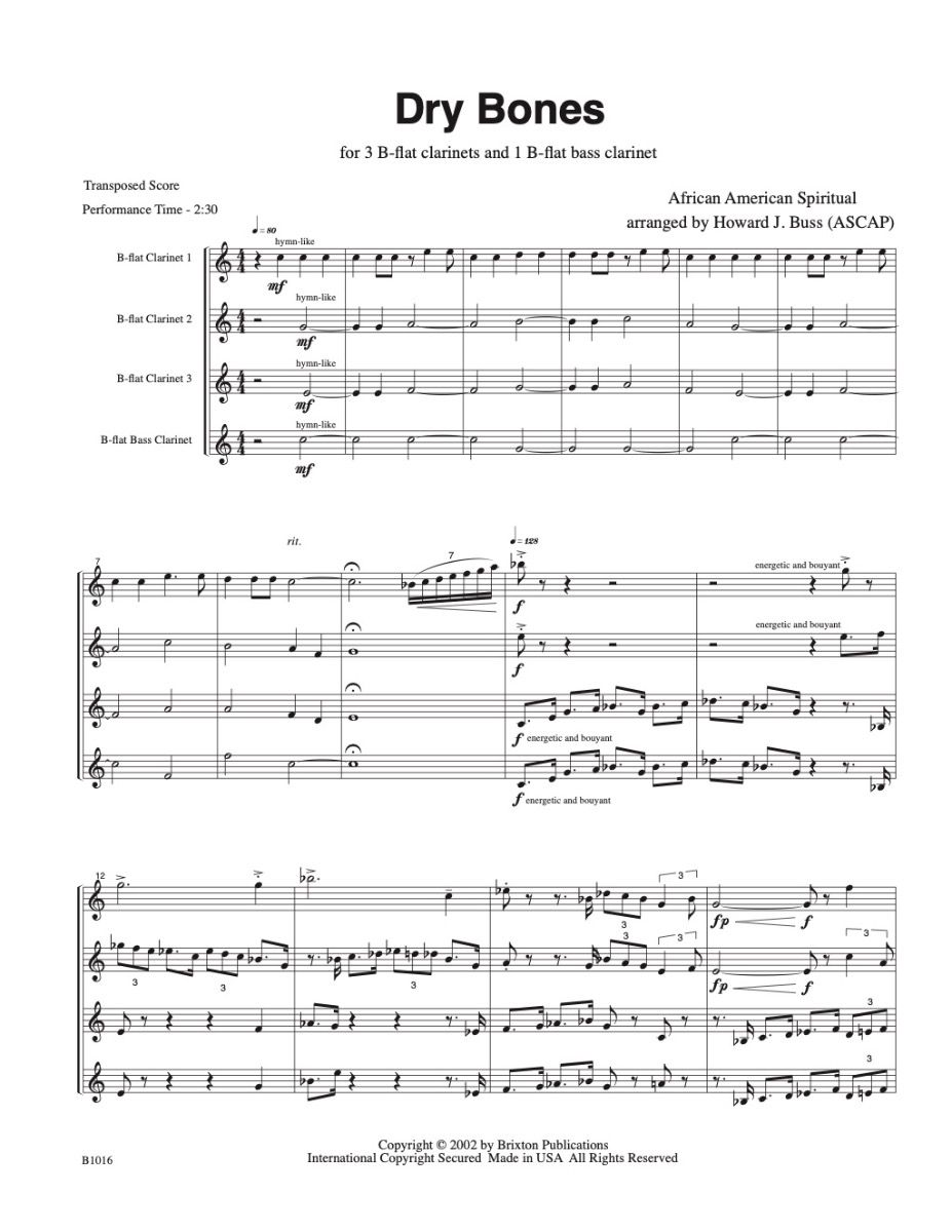 Buss - Dry Bones for Clarinet Quartet
