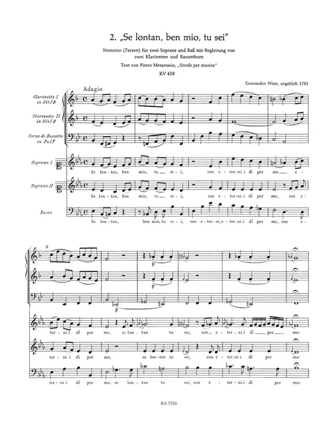 Mozart - Six Notturni (Canzonette) for 2 Sopranos and Bass accompanied by 3 Bassett Horns i.e. 2 Clarinets and Bassett Horn K. 346 (439a), 436, 437, 438, 439, 549