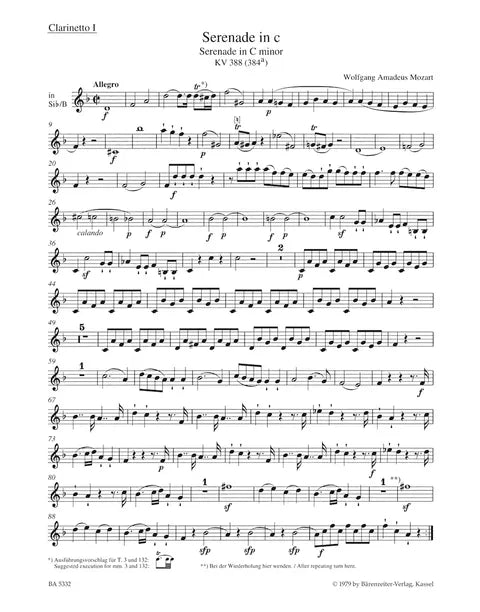 Mozart - Serenade for 2 Oboes, 2 Clarinets, 2 Horns and 2 Bassoons in C minor K. 388 (384a) - Parts