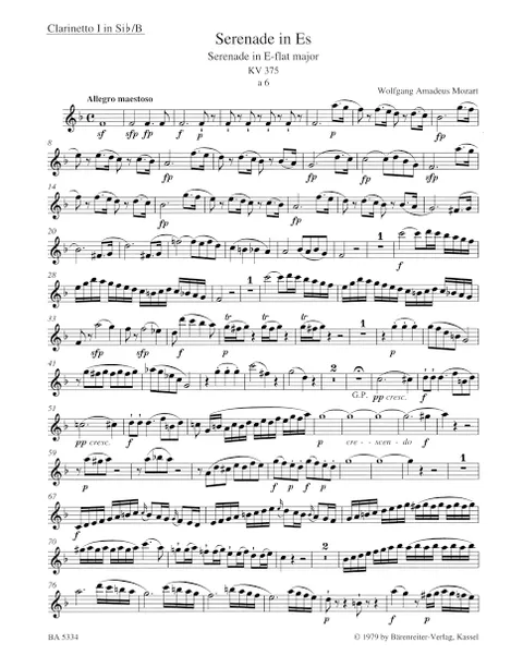Mozart - Serenade for 2 Clarinets, 2 Horns and 2 Bassoons in E-flat major K. 375 - Parts