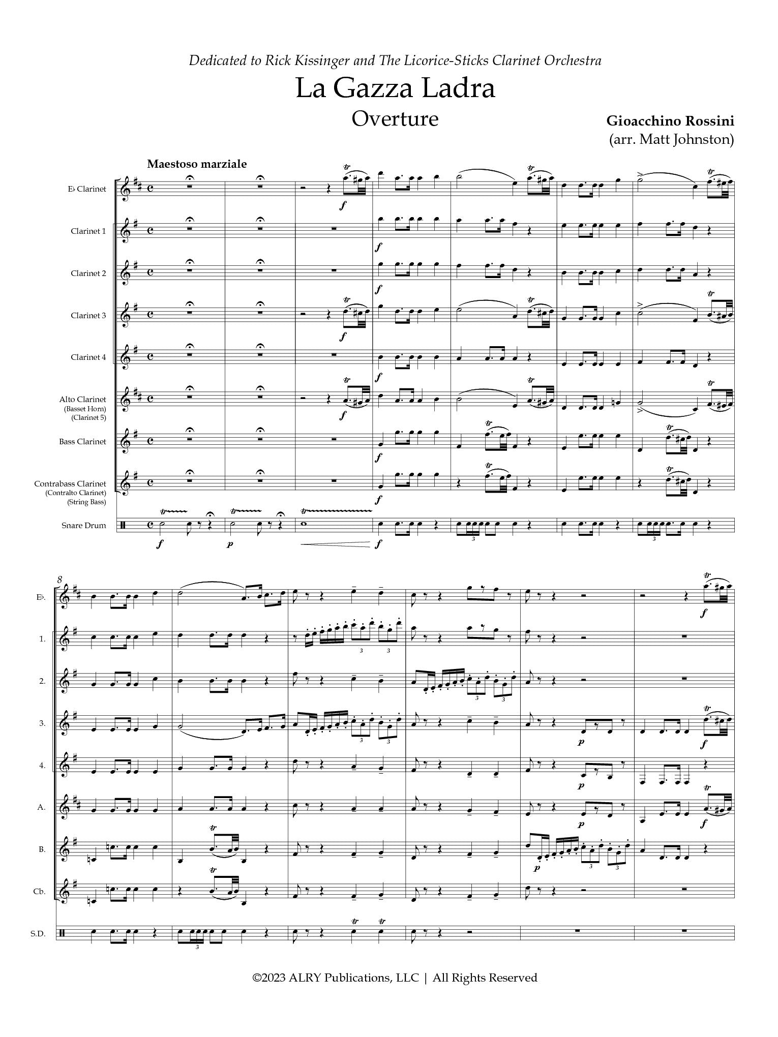 Rossini (arr. Matt Johnston) - Overture to La Gazza Ladra for Clarinet Choir