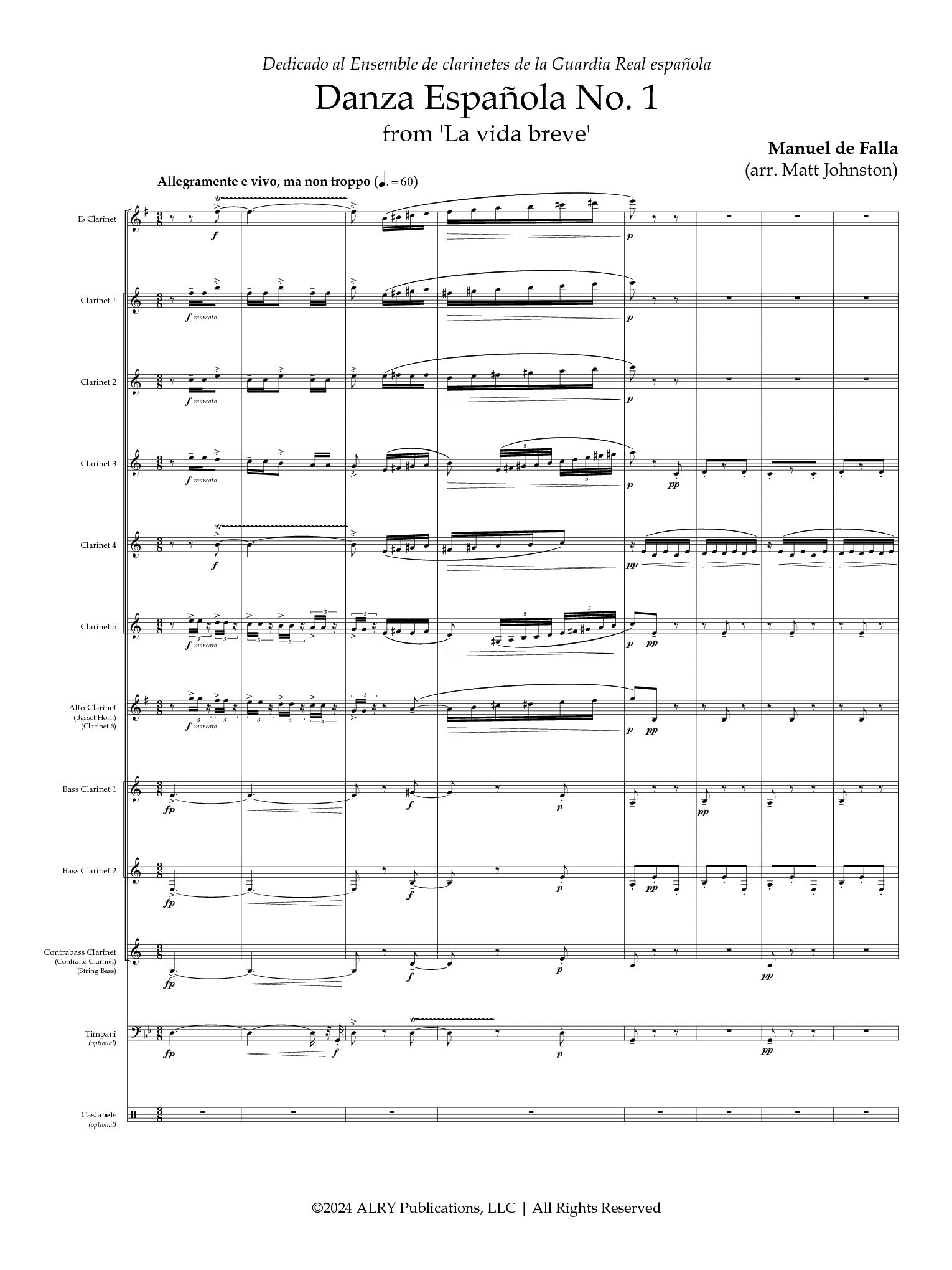 De Falla (arr. Johnston) - Danza Española No. 1 for Clarinet Choir