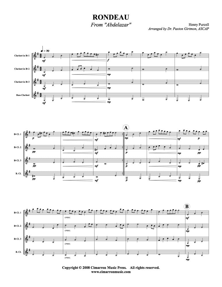 Purcell (arr. Girtmon) - Rondeau from "Adbelazar" for Clarinet Quartet