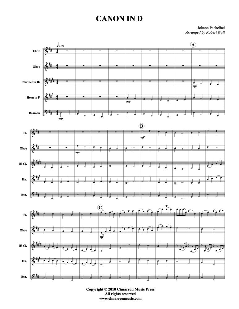 Pachelbel (arr. Wall) - Canon in D for Woodwind Quintet