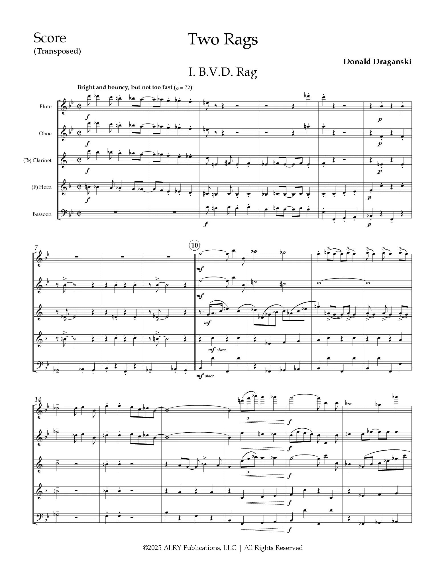 Draganski - Two Rags for Wind Quintet