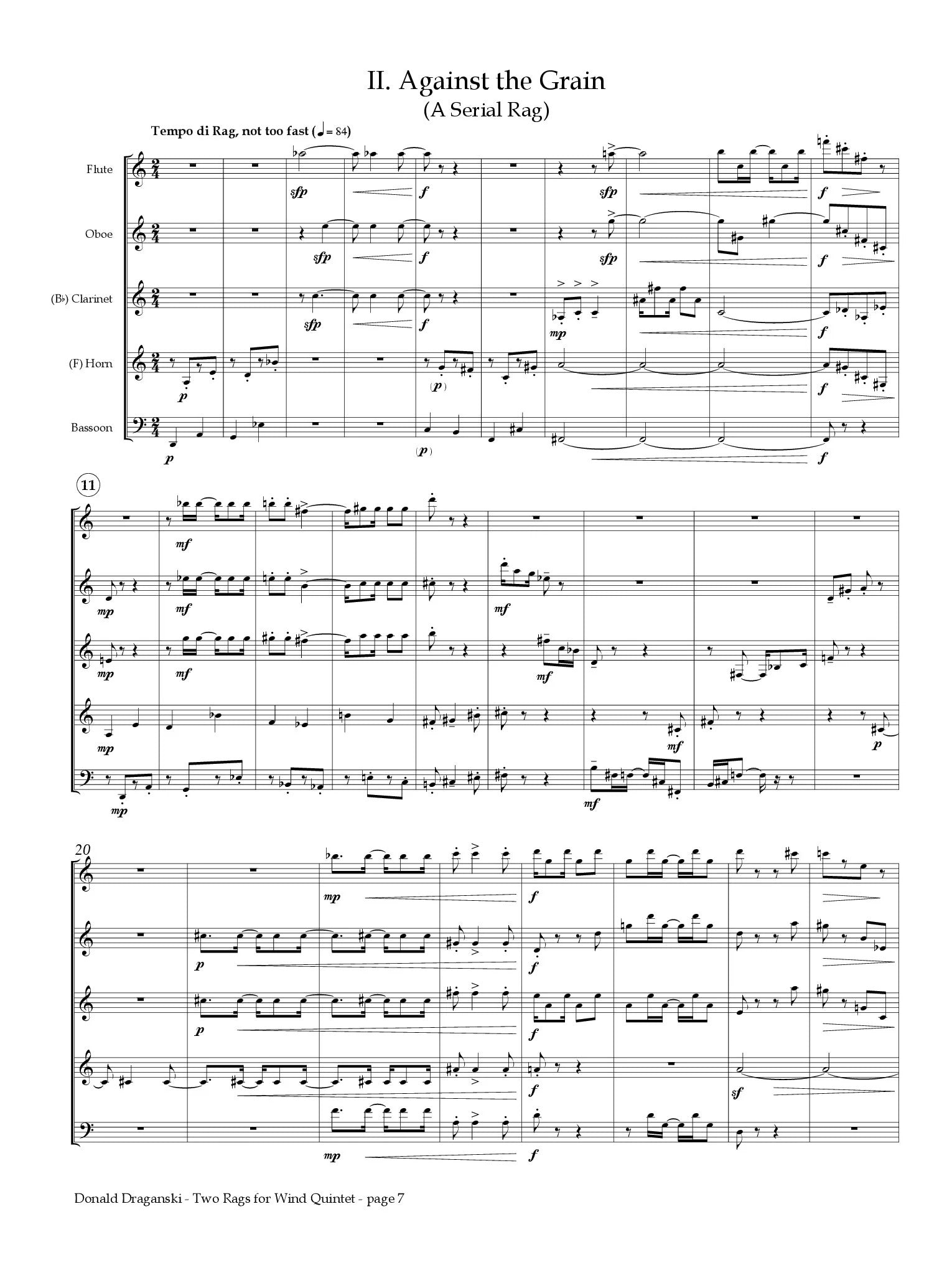 Draganski - Two Rags for Wind Quintet