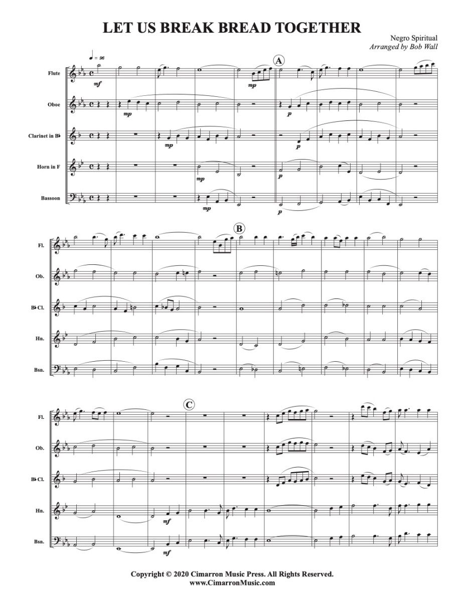 Wall - Let Us Break Bread Together for Woodwind Quintet