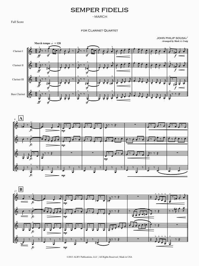 Sousa (arr. Matt Johnston) - Semper Fidelis for Clarinet Quartet