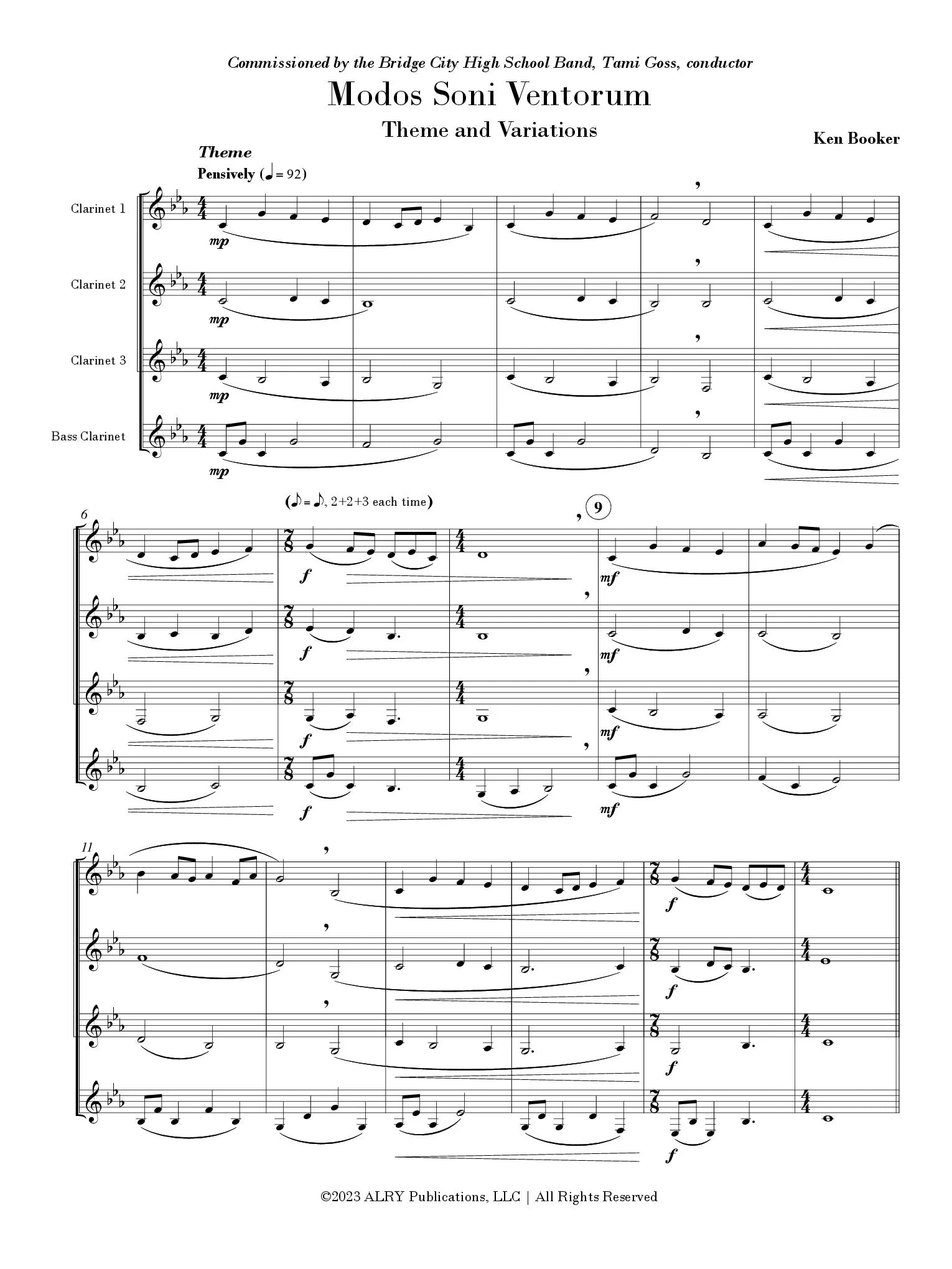 Booker - Modos Soni Ventorum for Clarinet Quartet