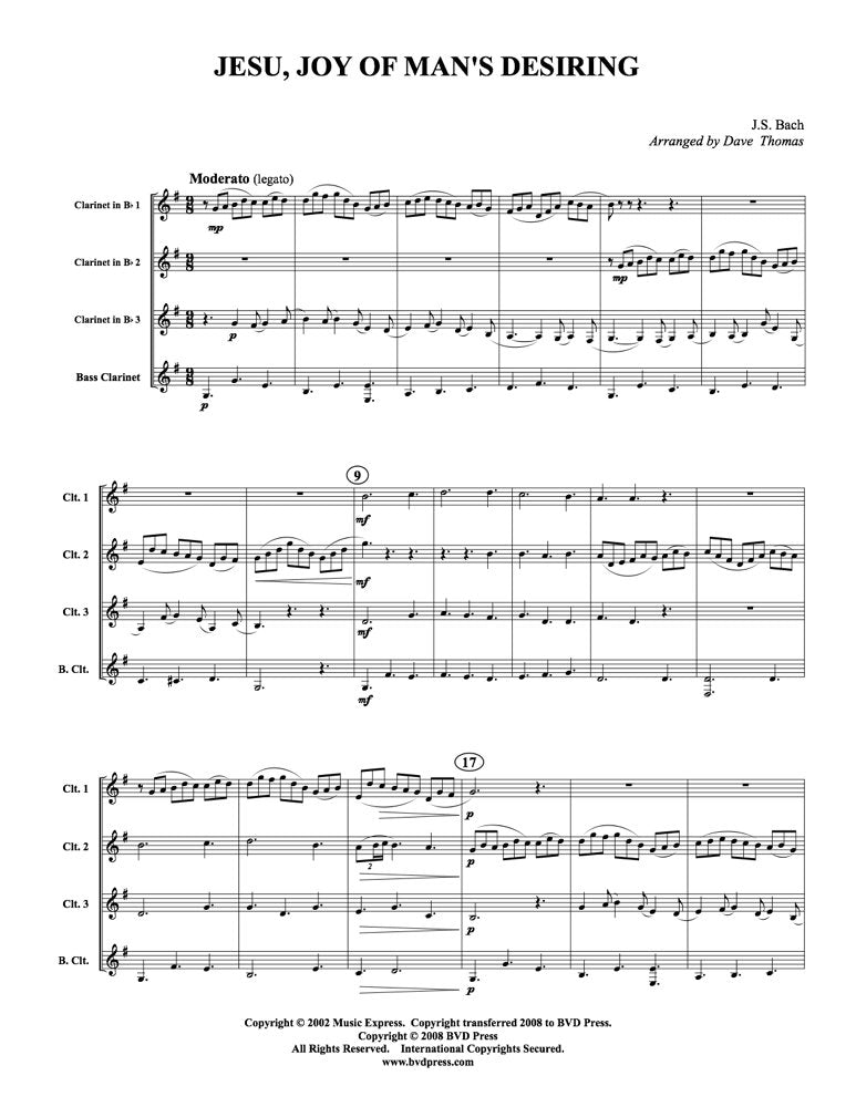 Bach (arr. Thomas) - Jesu, Joy of Man's Desiring for Clarinet Quartet