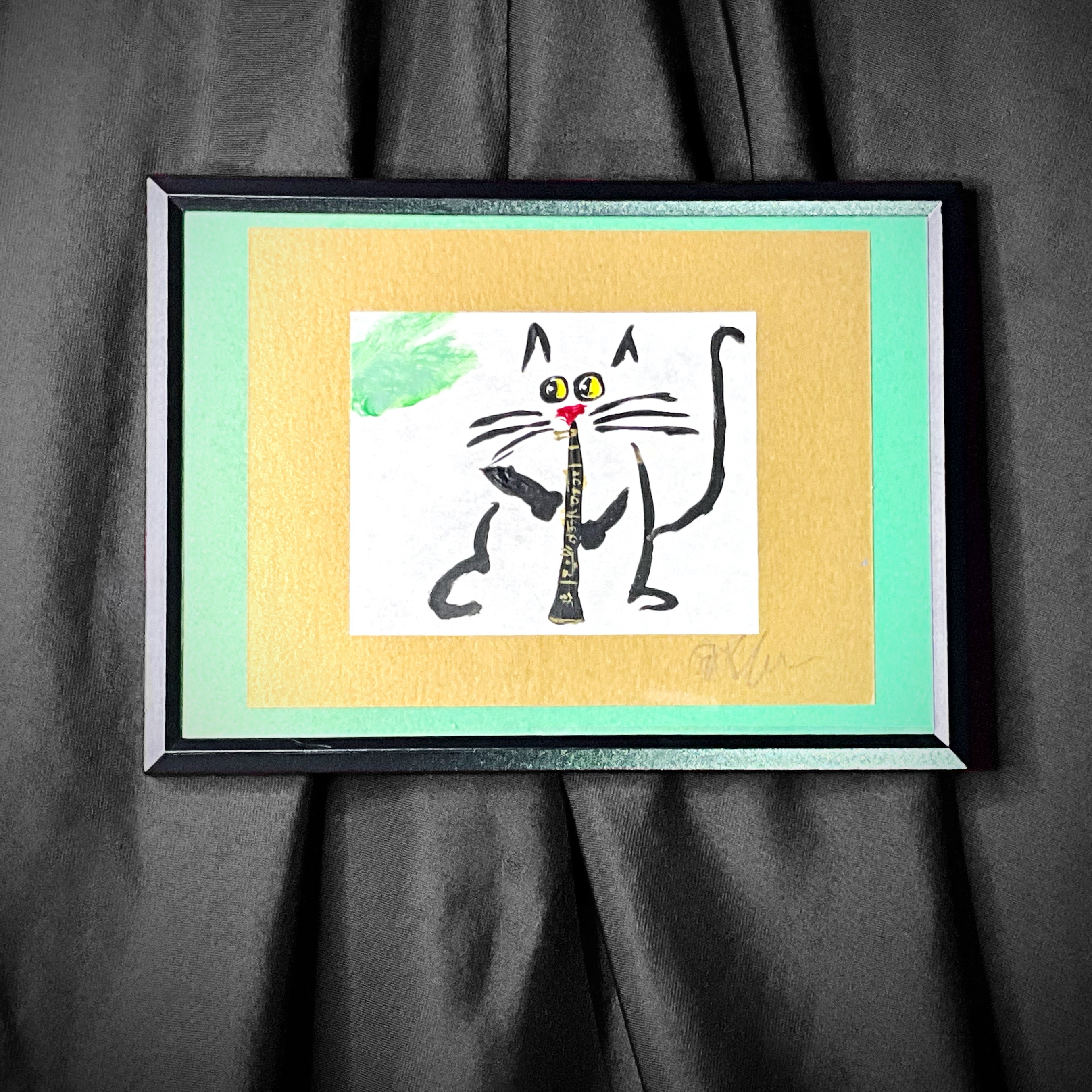 Cat-Hi ClarinetCat Original Acrylic Painting Prints 7"x5" - Cat Solo