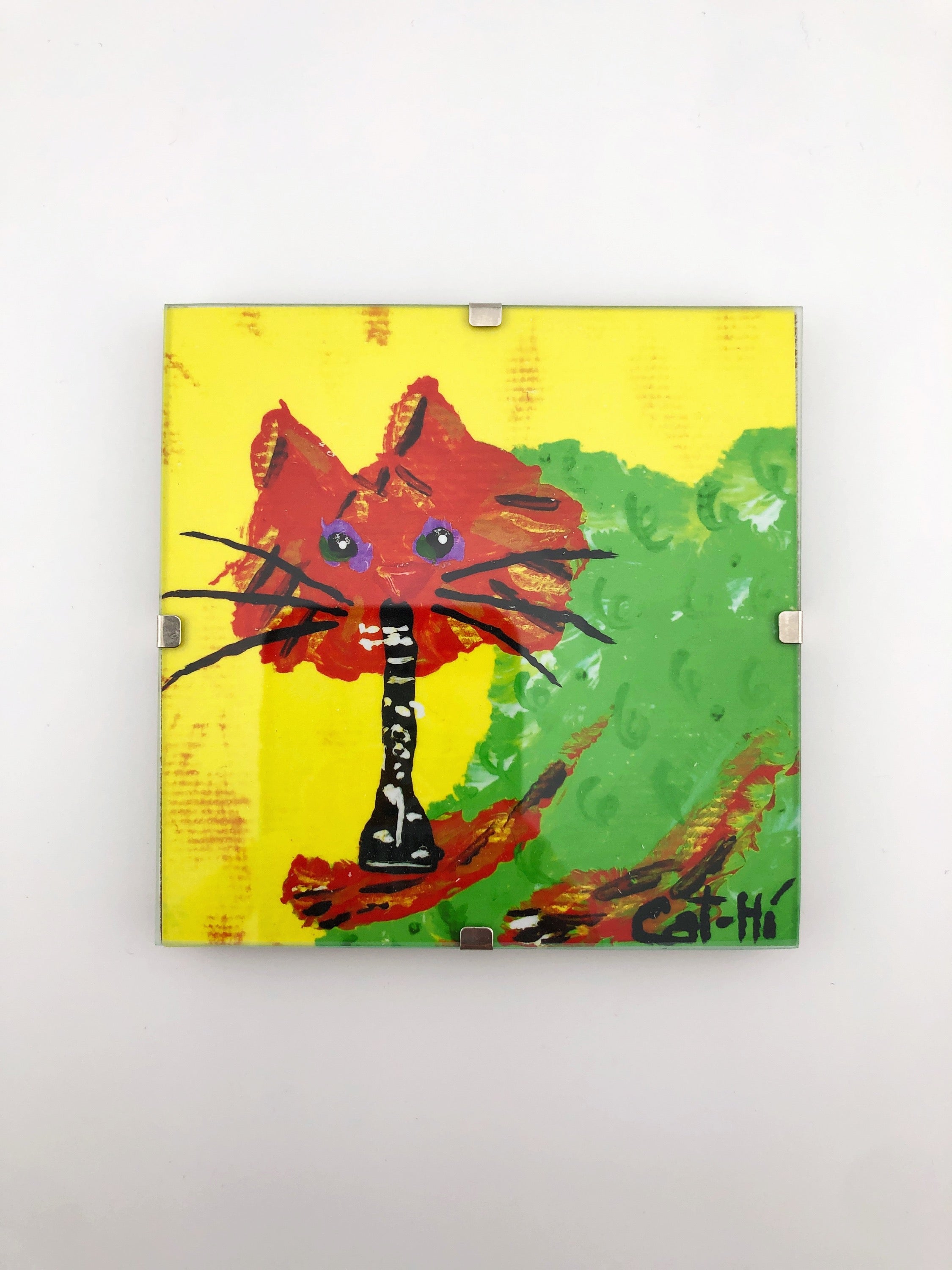 Cat-Hi Clarinet Cat Prints in Glass Frames 4"x4"