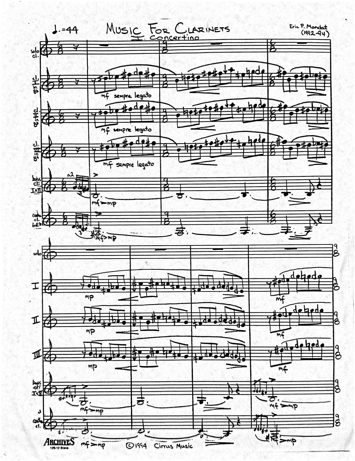 Mandat - Music for Clarinets for Solo Clarinet and Clarinet Ensemble