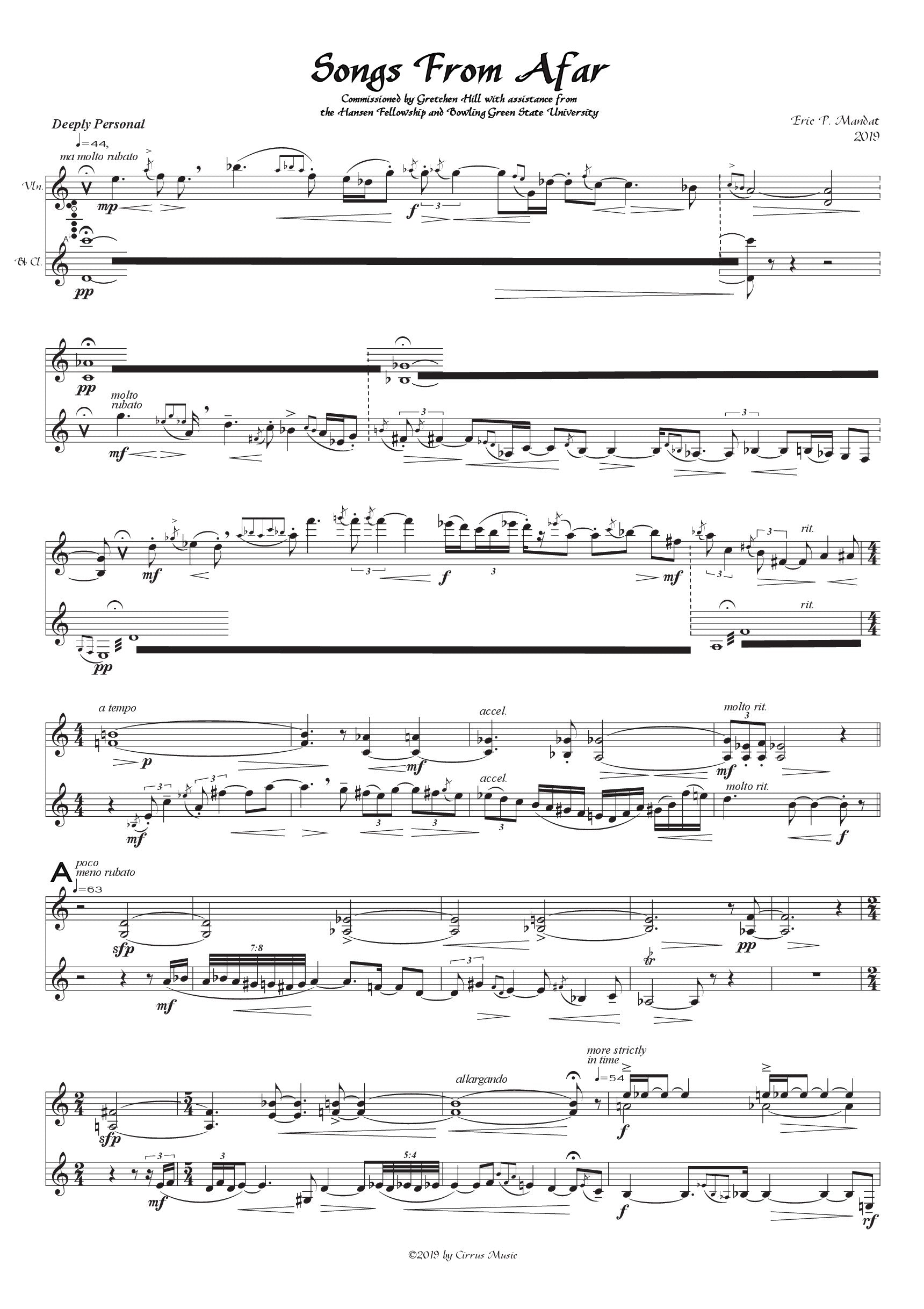 Mandat - Songs From Afar for Violin and B-flat Clarinet