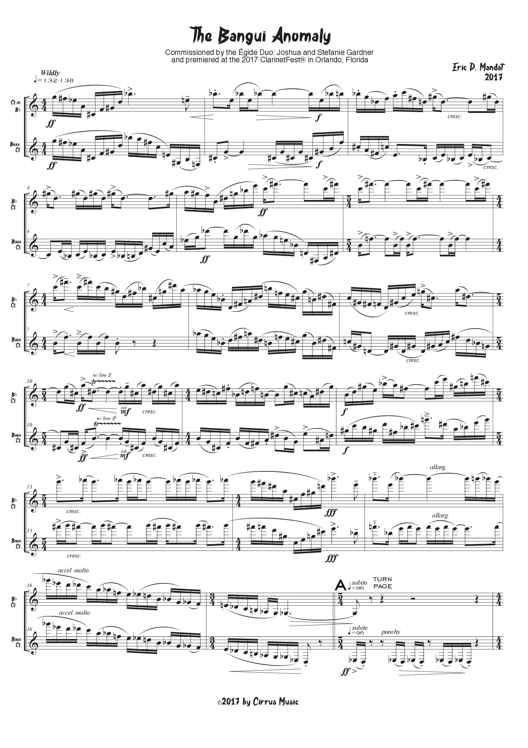 Mandat - The Bangui Anomaly for Clarinet and Bass Clarinet