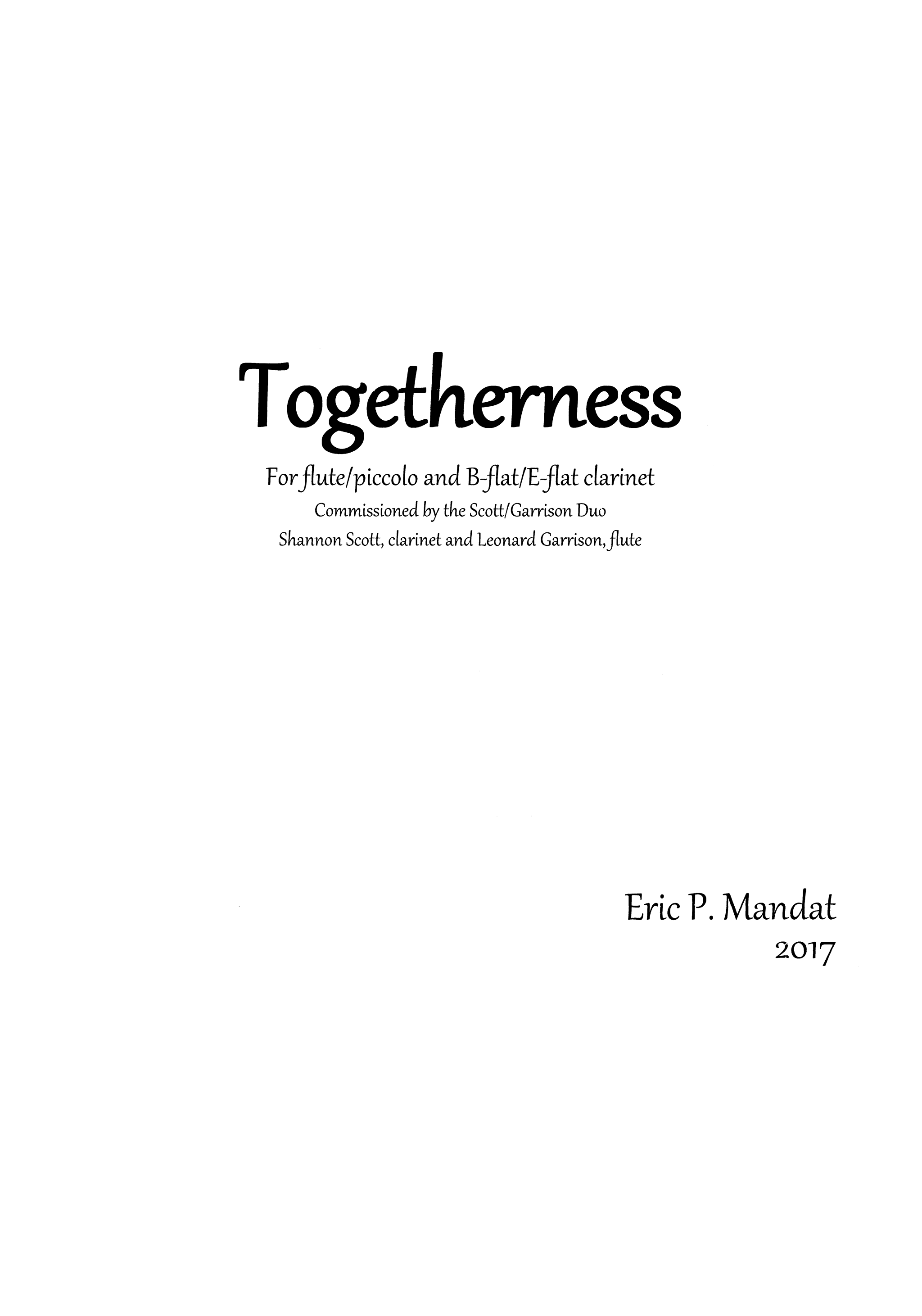 Mandat - Togetherness for Flute/Piccolo and B-flat/E-flat Clarinet