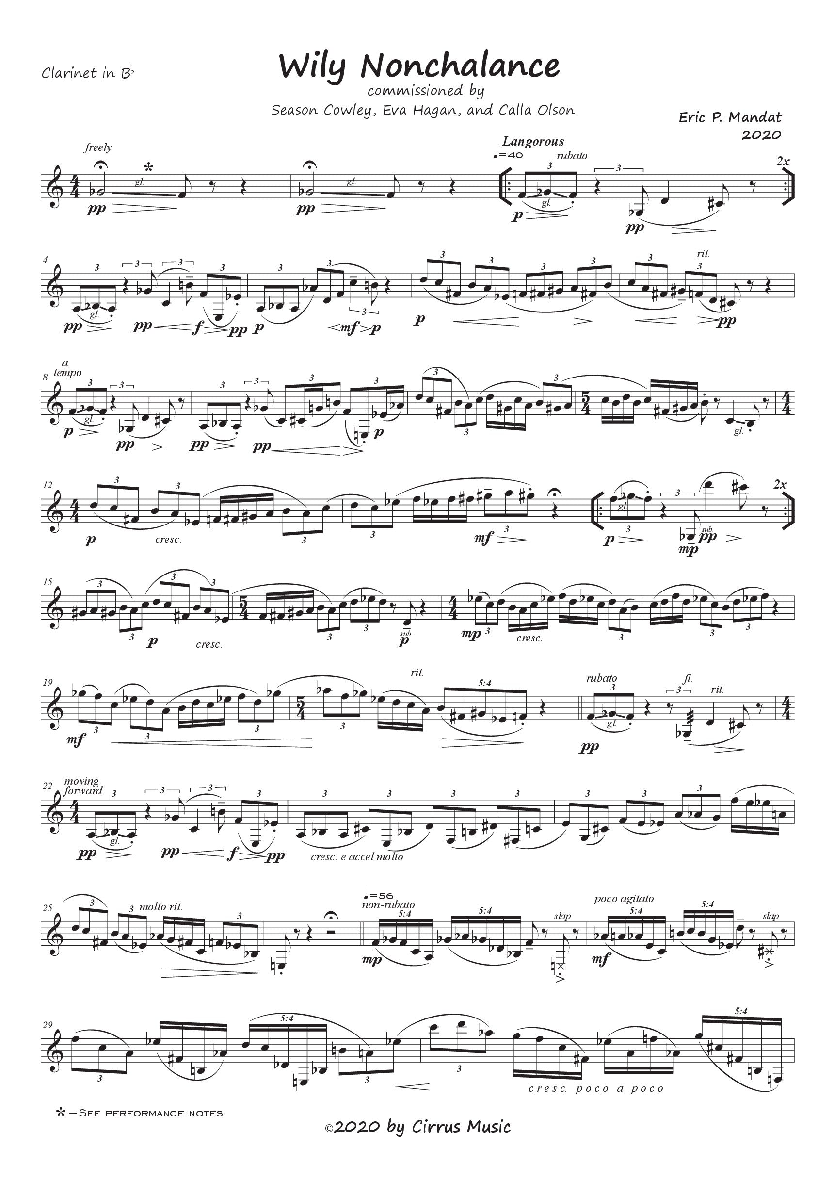 Mandat - Wily Nonchalance for Solo B-flat Clarinet