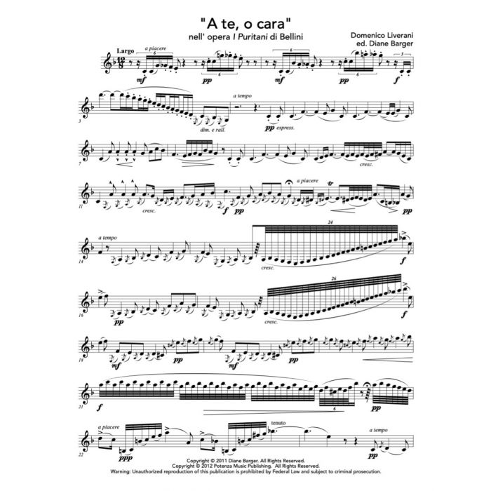 Liverani (ed. Barger) - "A te, o cara" nell'opera I Puritani di Bellini for Clarinet Solo
