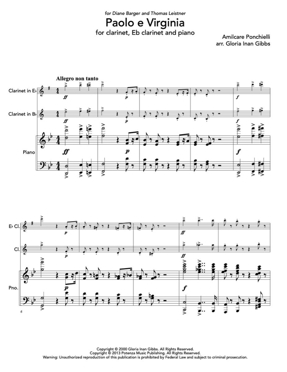 Ponchielli (arr. GIbbs) - Paolo e Virginia for Eb Clarinet, Bb Clarinet, and Piano