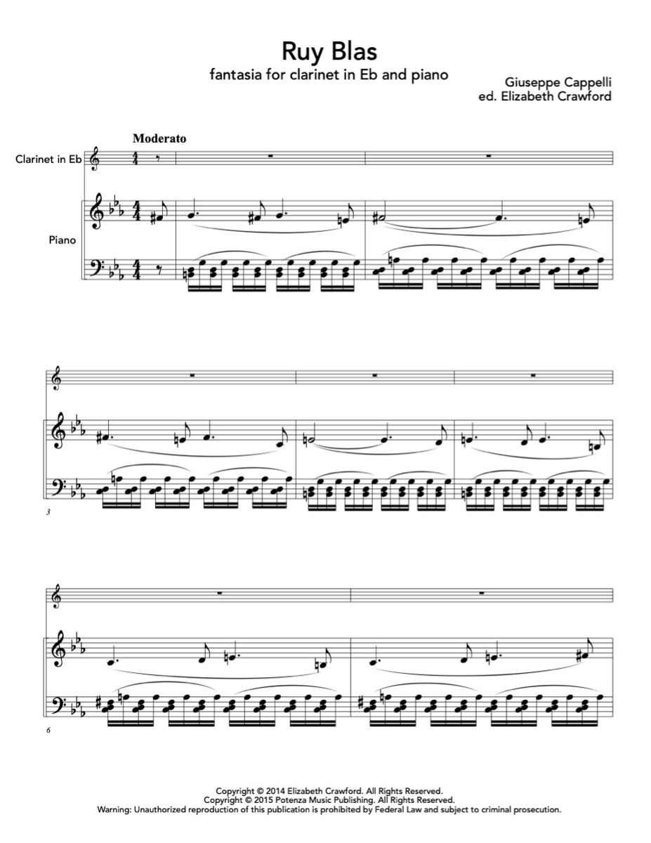 Cappelli (ed. Crawford) - Fantasia di Ruy Blas for E-flat Clarinet and Piano