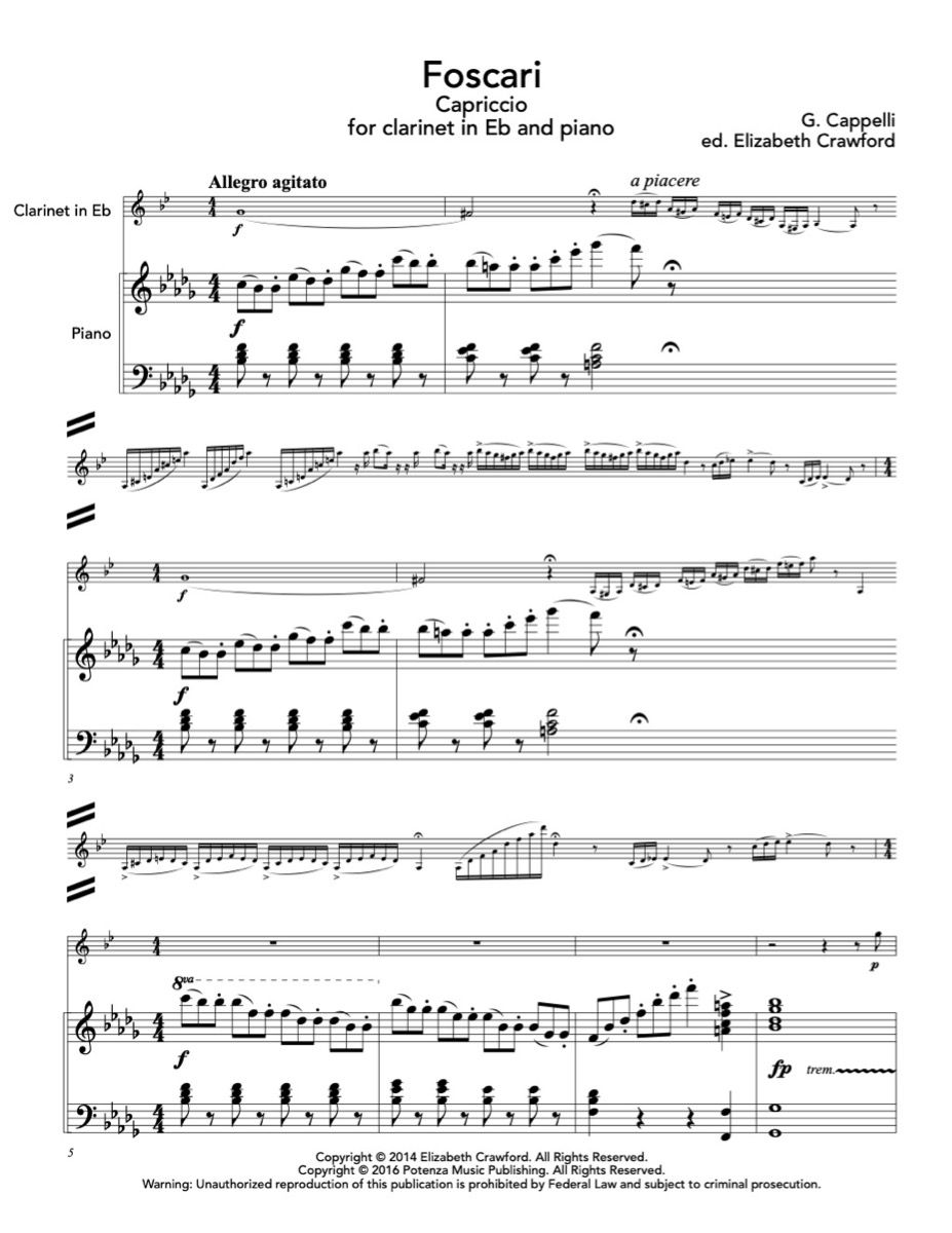 Cappelli (ed. Crawford) - Capriccio sull' Opera Foscari for E-flat Clarinet and Piano