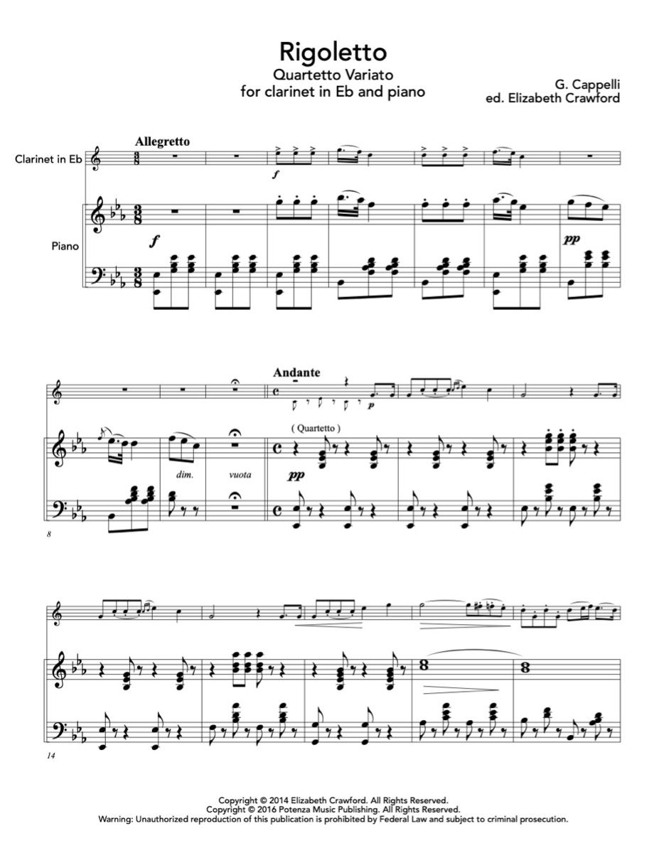 Cappelli (ed. Crawford) - Quartetto Variato on Rigoletto for E-flat Clarinet and Piano