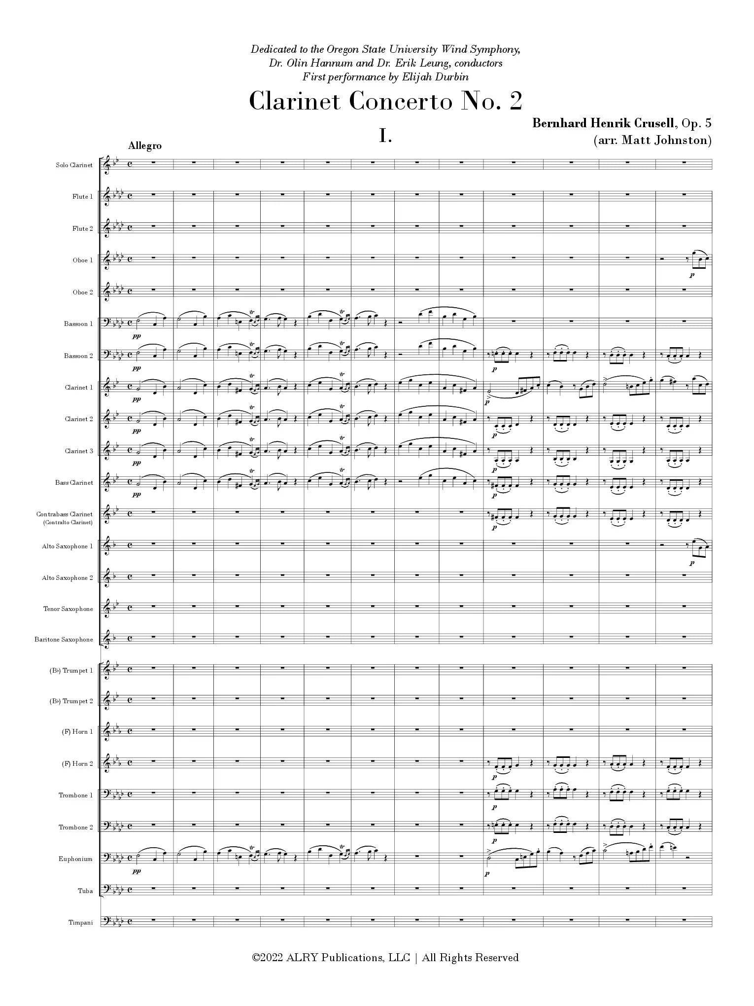 Crusell (Arr. Matt Johnston) - Clarinet Concerto No. 2, Op. 5 for Solo Clarinet and Wind Ensemble
