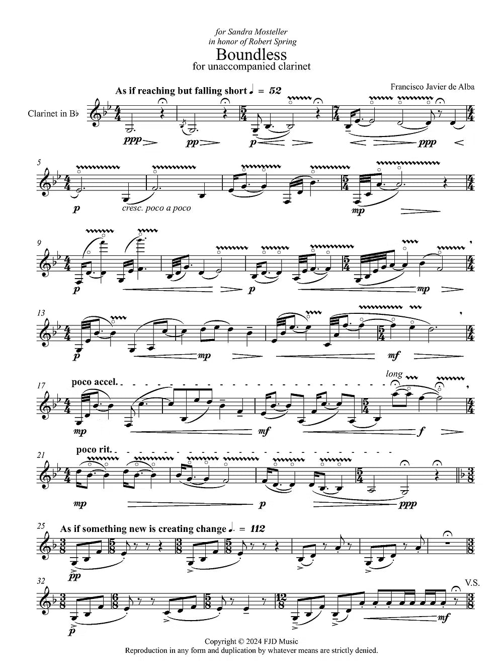 De Alba - Boundless for Unaccompanied Clarinet
