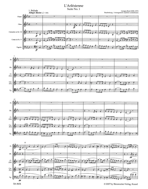 Bizet - L'Arlésienne Suite No. 1 for Wind Quintet