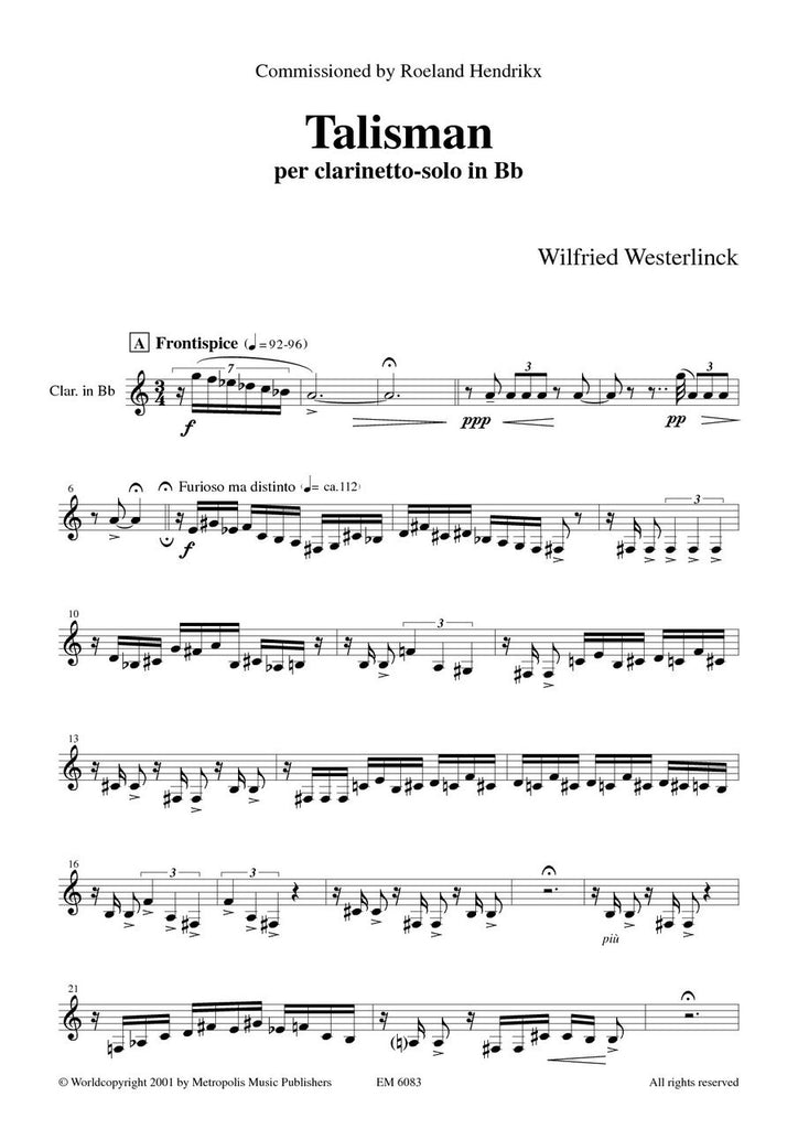 Westerlinck - Talisman for Solo Clarinet