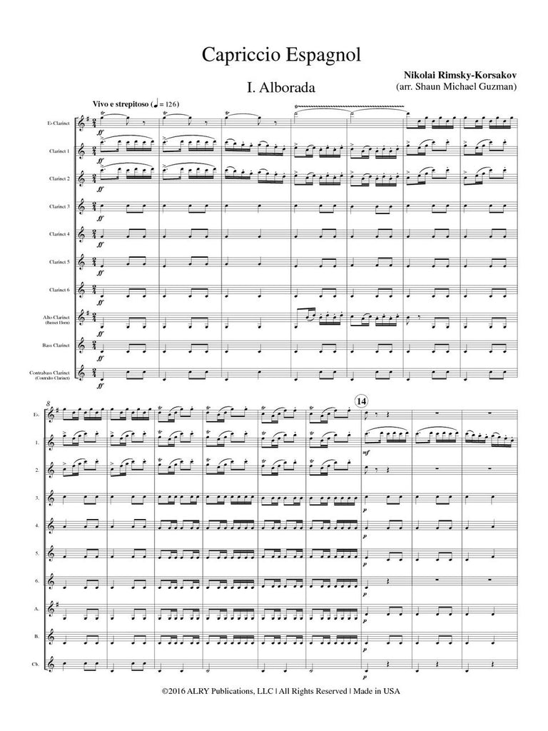 Rimsky-Korsakov (arr. Shaun Michael Guzman) - Capriccio Espagnol for Clarinet Choir