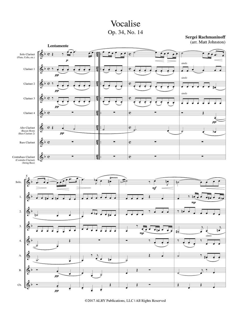 Rachmaninoff (arr. Matt Johnston) - Vocalise for Clarinet Choir