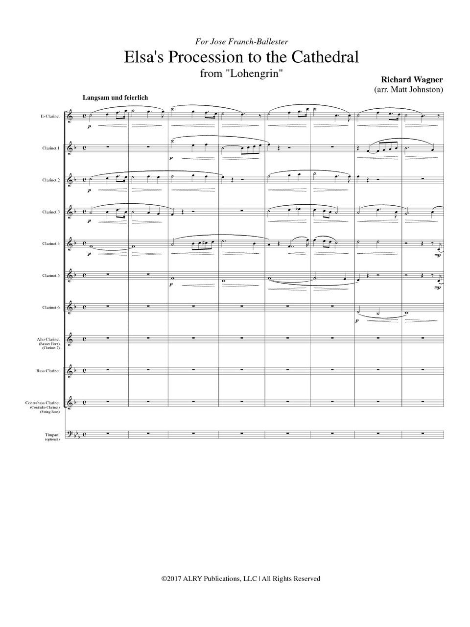 Wagner (arr. Matt Johnston) - Elsa's Procession to the Cathedral for Clarinet Choir