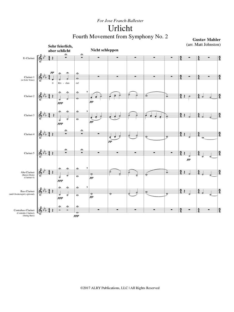 Mahler (arr. Matt Johnston) - Urlicht from Symphony No. 2 for Clarinet Choir