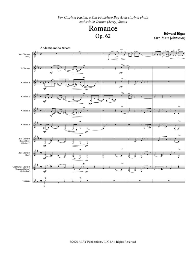 Elgar (arr. Matt Johnston) - Romance for Solo Bass Clarinet and Clarinet Choir