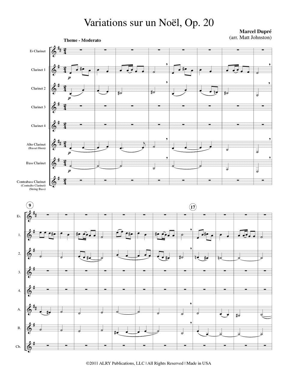 Dupre (arr. Johnston) - Variations sur un Noël, Op. 20 for Clarinet Choir