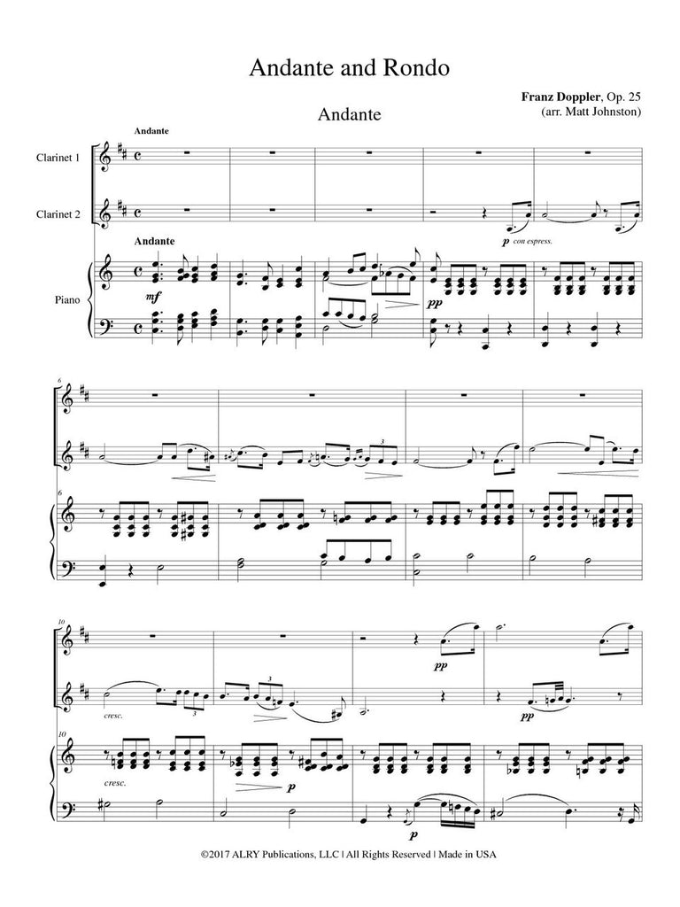 Doppler (Arr. Matt Johnston) - Andante and Rondo, Op. 25 for Two Clarinets and Piano