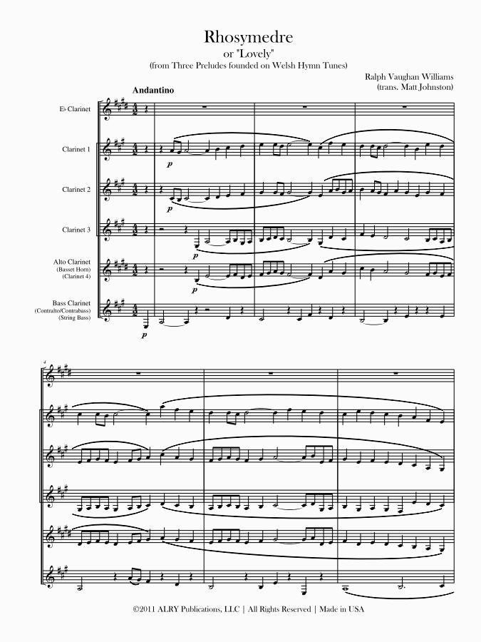 Vaughan Williams (arr. Matt Johnston) - Rhosymedre for Clarinet Quintet or Choir