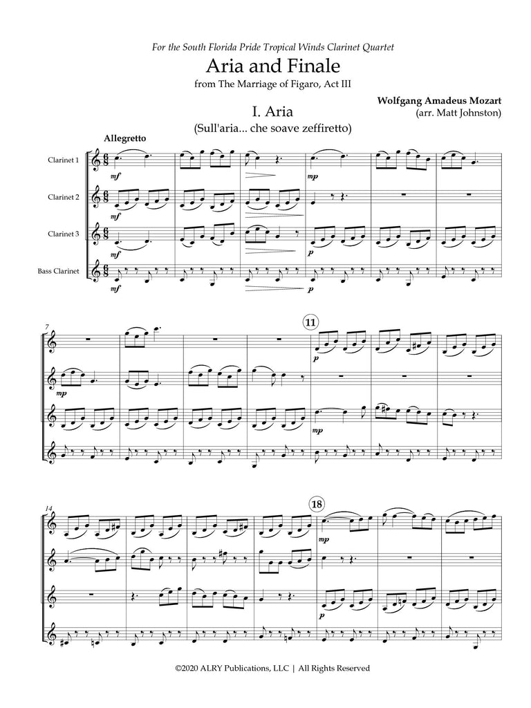 Mozart (arr. Matt Johnston) - Aria and Finale from The Marriage of Figaro, Act III for Clarinet Quartet