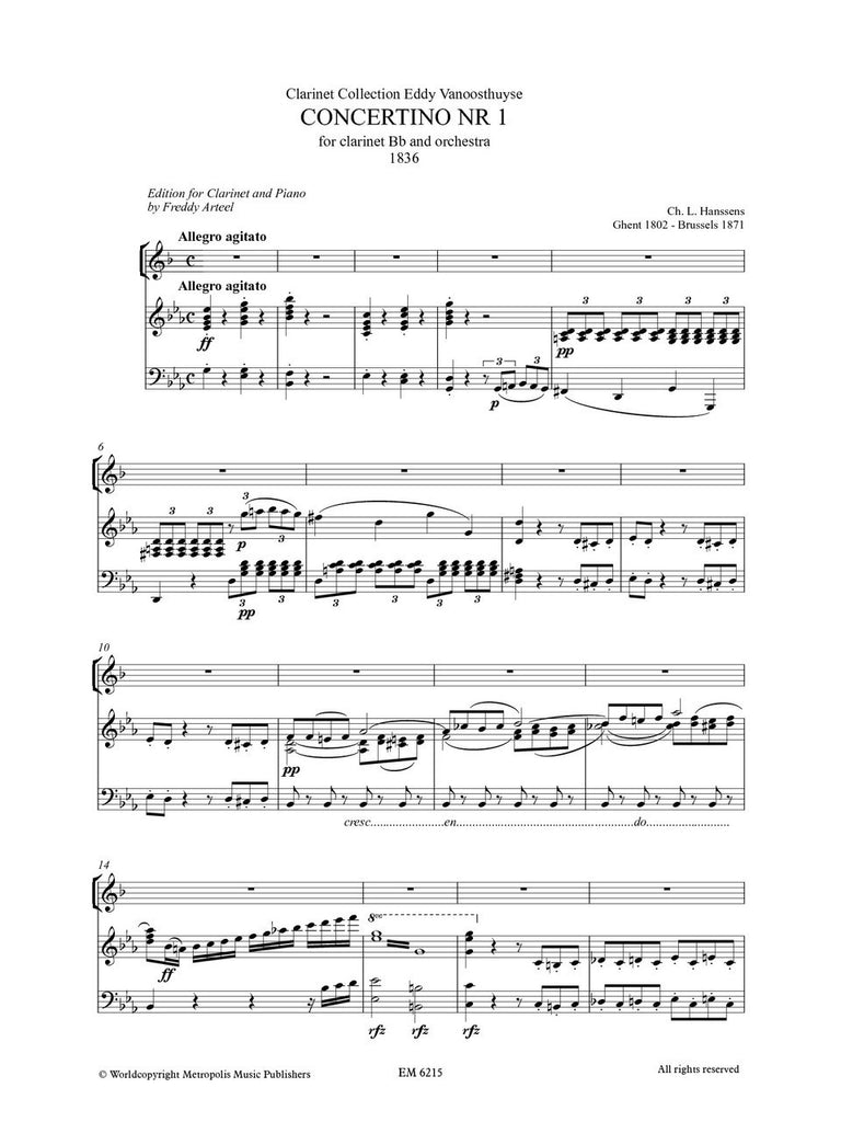 Hanssens - Concertino nr. 1 for Clarinet (Piano Reduction)