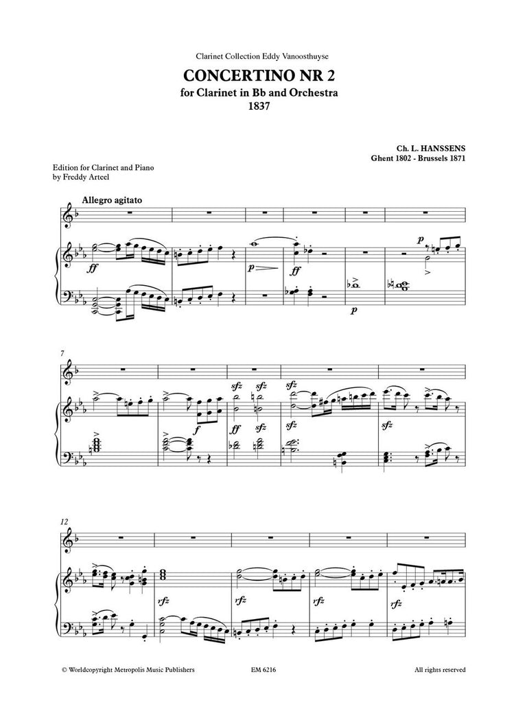 Hanssens - Concertino nr. 2 for Clarinet (Piano Reduction)